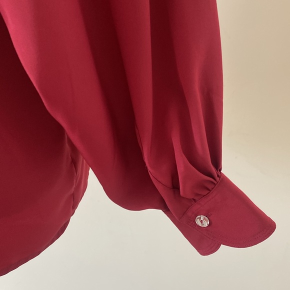 Vintage Jaeger Button Front Rounded Double Collar Puffed Sleeve Blouse Red M - Picture 7 of 11